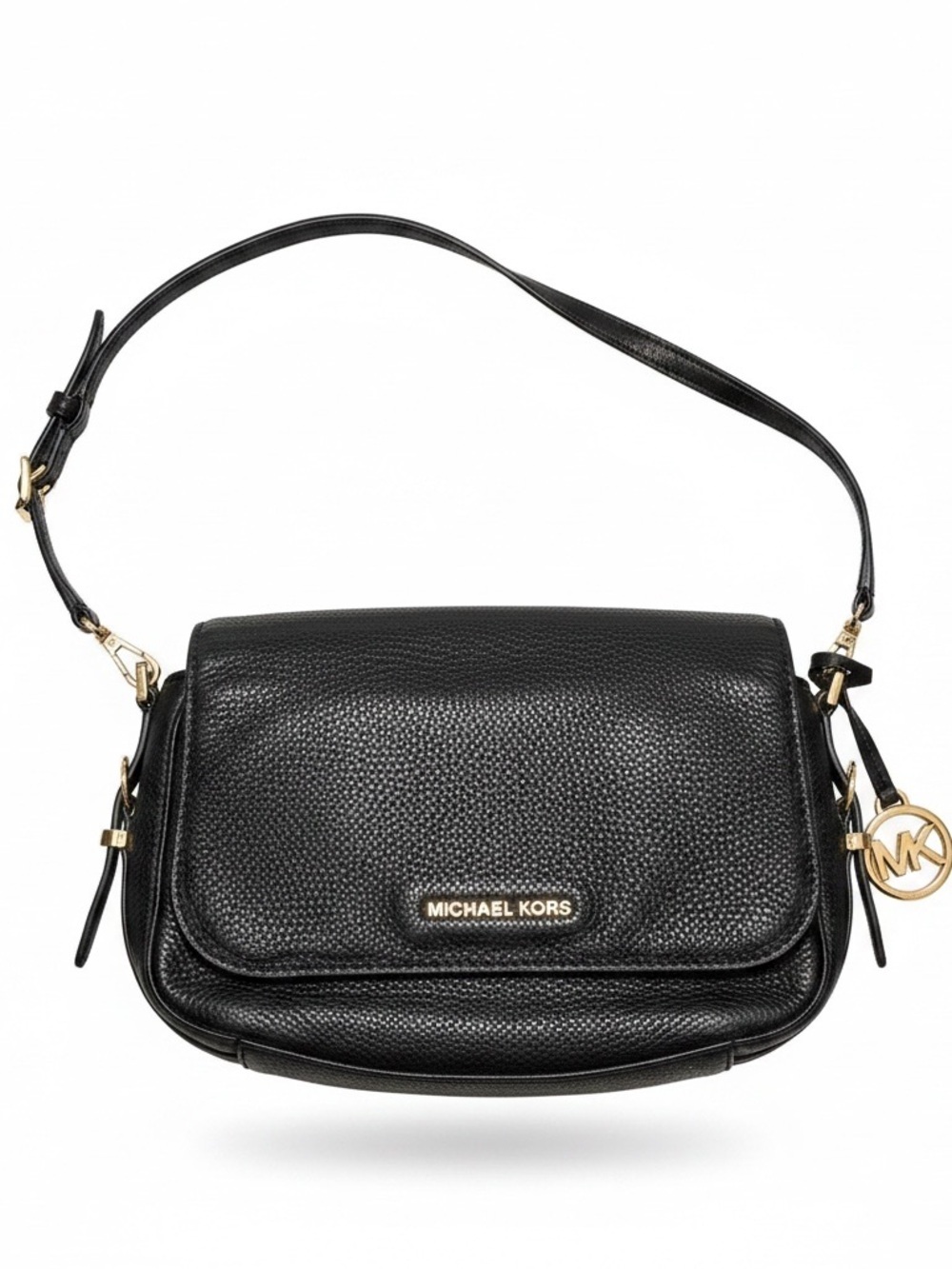 Michael Kors Black Pebbled Leather Shoulder Bag with Gold Hardware